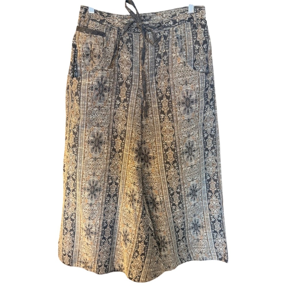 NWT $198 Free People Sz 6 Dahlia Brown Tapestry Wide Leg Linen Blend Pants Boho - Picture 2 of 9